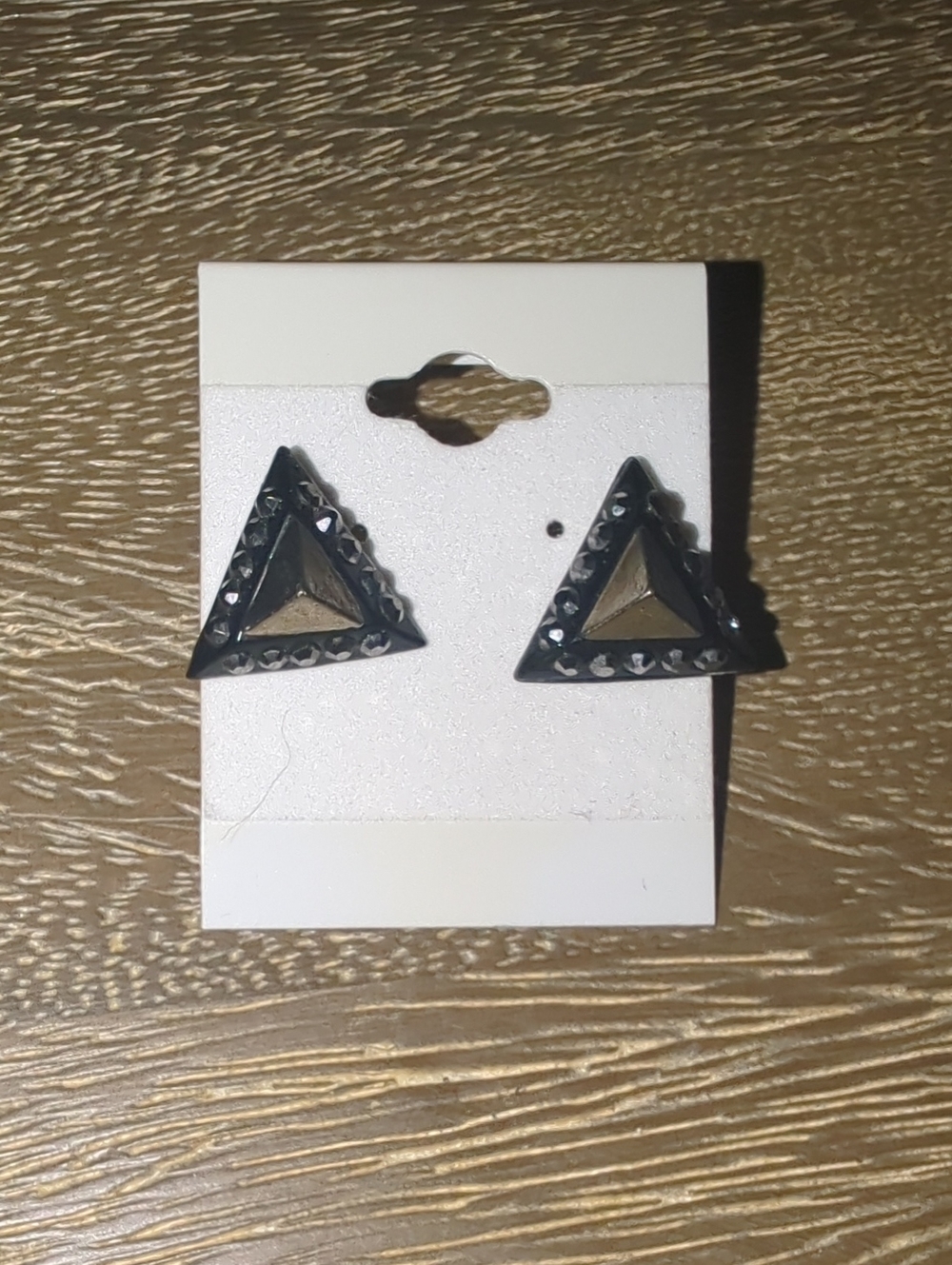 Triangle Stud Earrings in Black and Gold